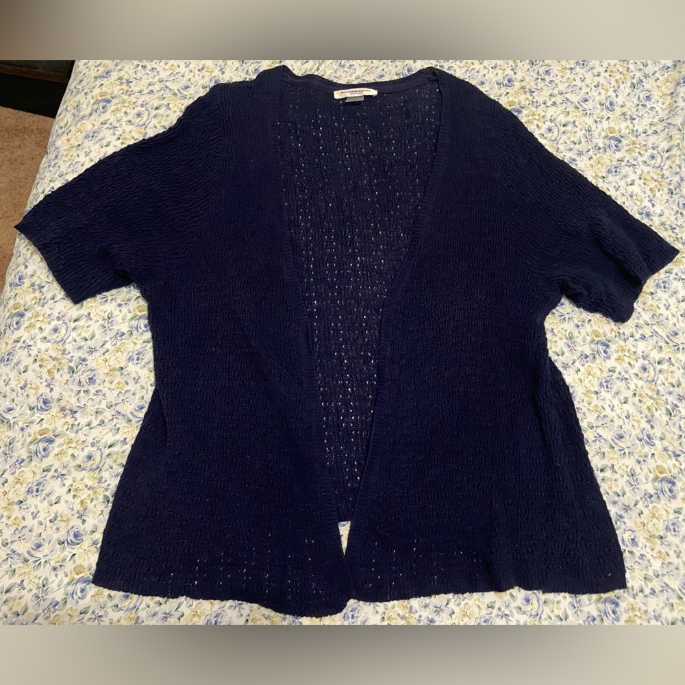 Navy Blue Short Sleeve Cardigan - 1X